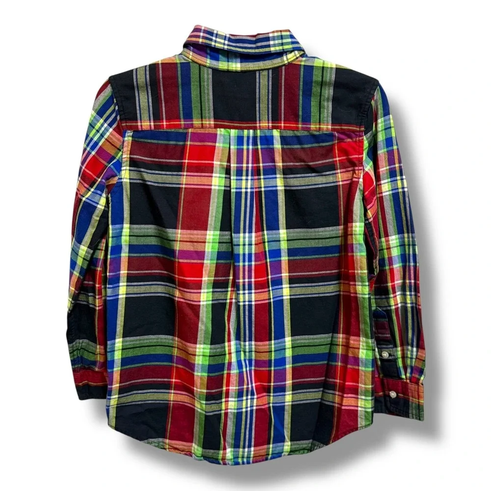 Ralph Lauren Boys Multi Color Plaid Cotton Button Down Shirt Size 7 Long Sleeve‎